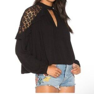 Free People Black Little Bit Of Love Lace Women's Top Oversized Size XS Boho